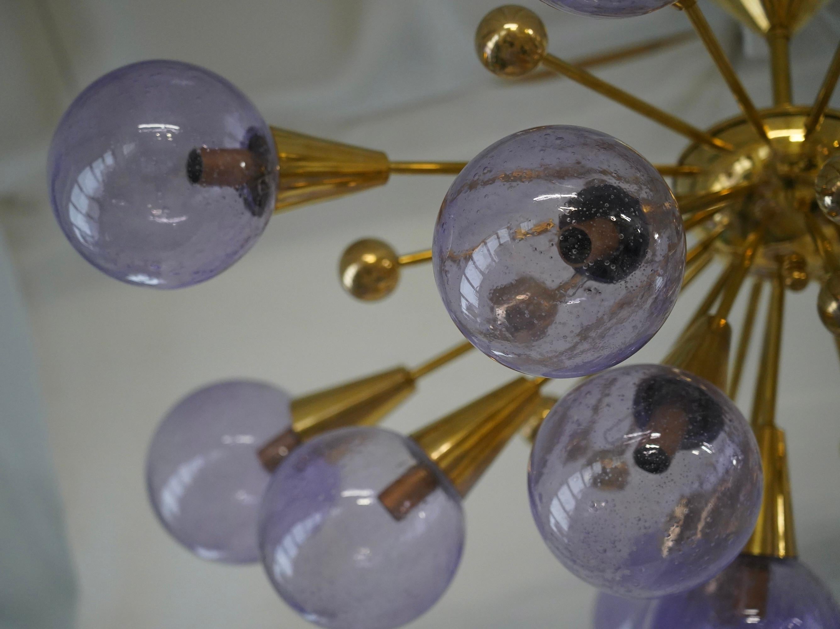 Italian Murano Periwinkle Art Glass and Brass MidCentury Chandelier and Pendant, 2000 For Sale