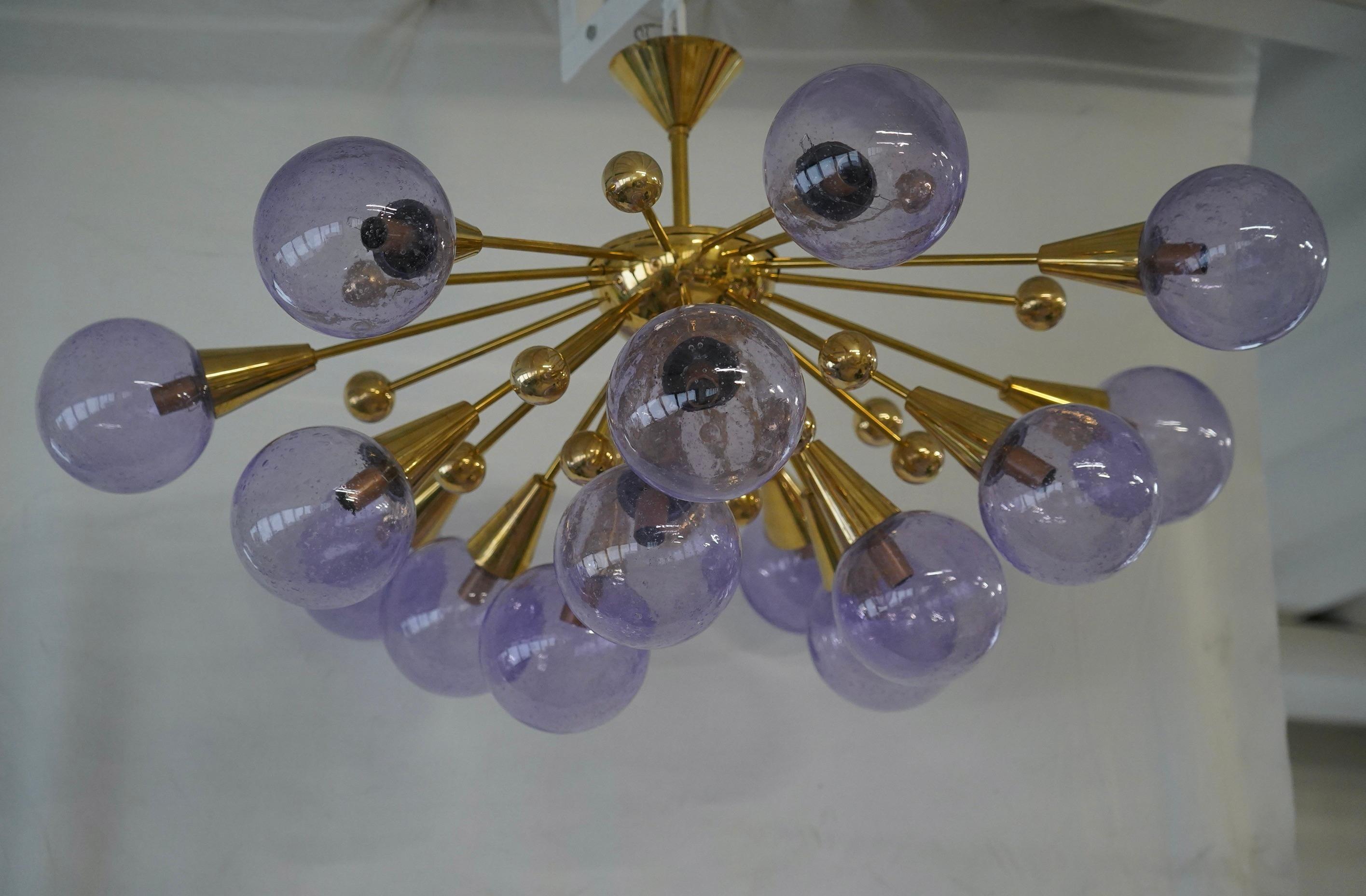 Murano Periwinkle Art Glass and Brass MidCentury Chandelier and Pendant, 2000 For Sale 1
