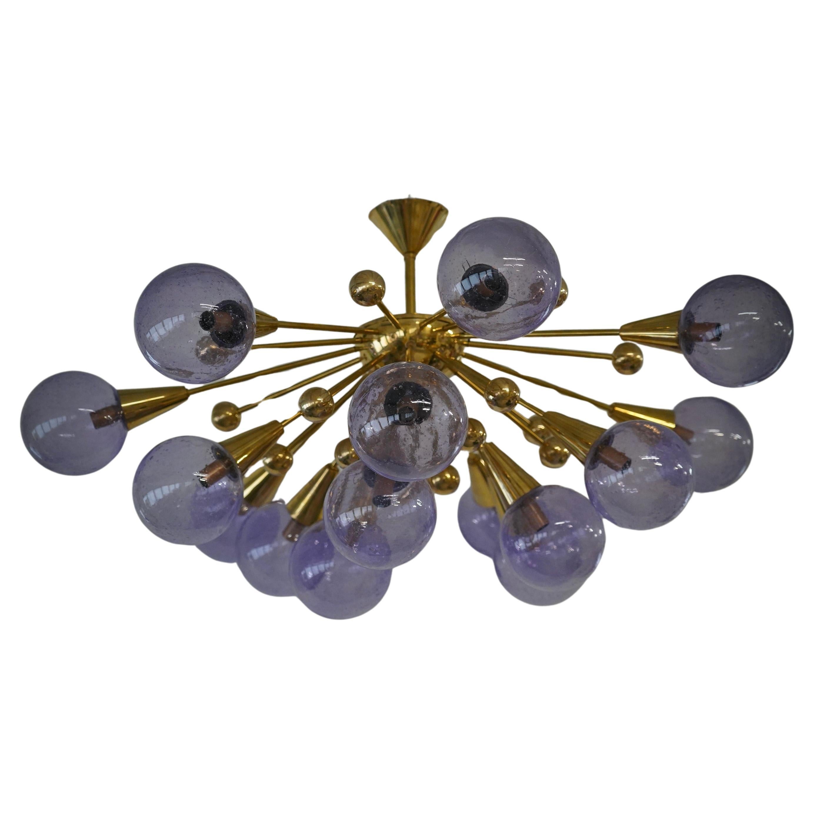 Murano Periwinkle Art Glass and Brass MidCentury Chandelier and Pendant, 2000 For Sale