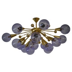 Murano Periwinkle Art Glass and Brass MidCentury Chandelier and Pendant, 2000