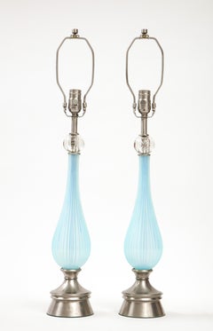 Murano Periwinkle Fluted Glass Lamps
