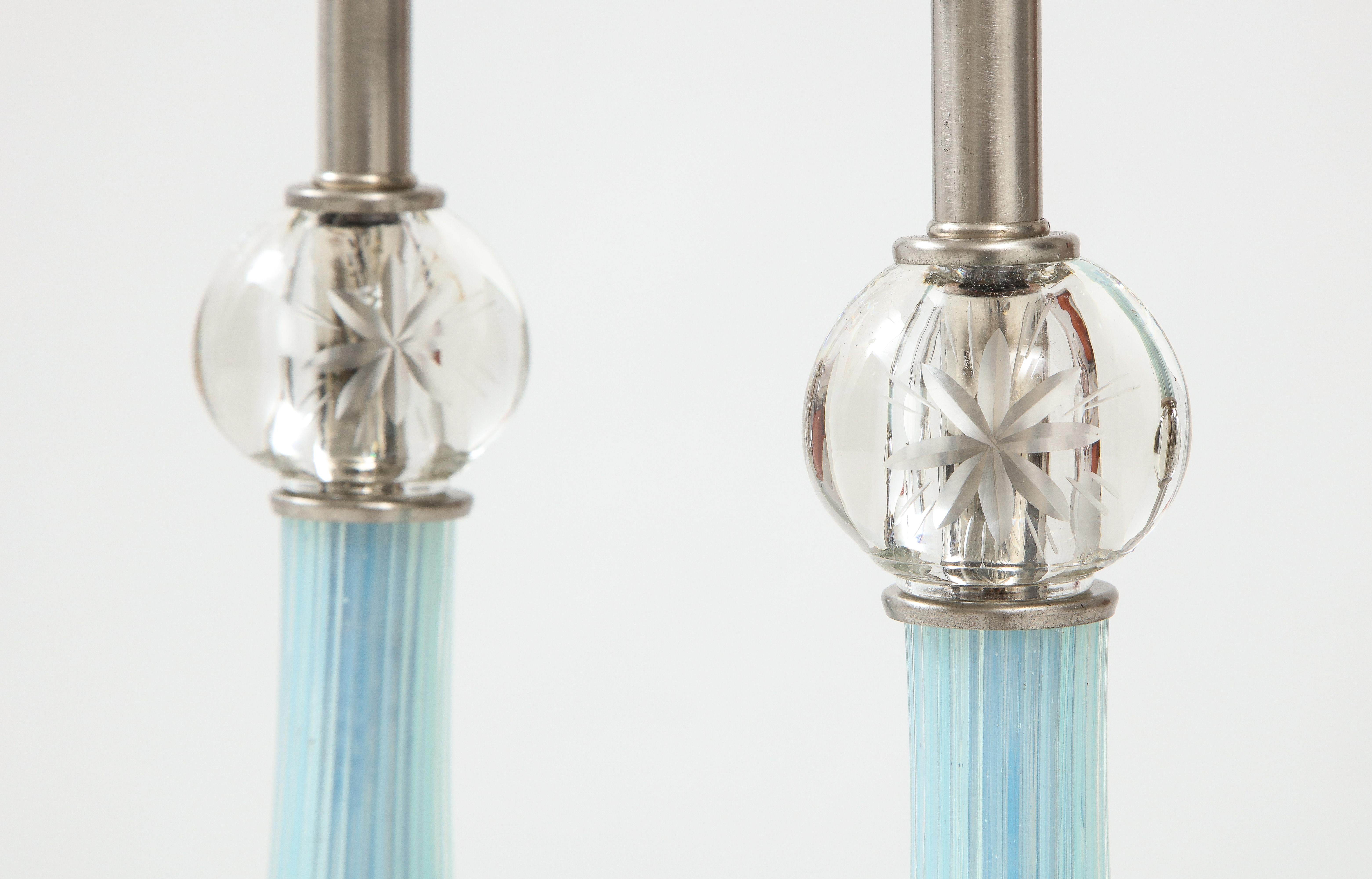 Murano Periwinkle Fluted Glass Lamps For Sale 1