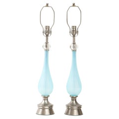 Retro Murano Periwinkle Fluted Glass Lamps