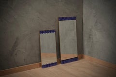 Murano Periwinkle Glass and Brass Mid-Century Console / Wall Mirror, 1990