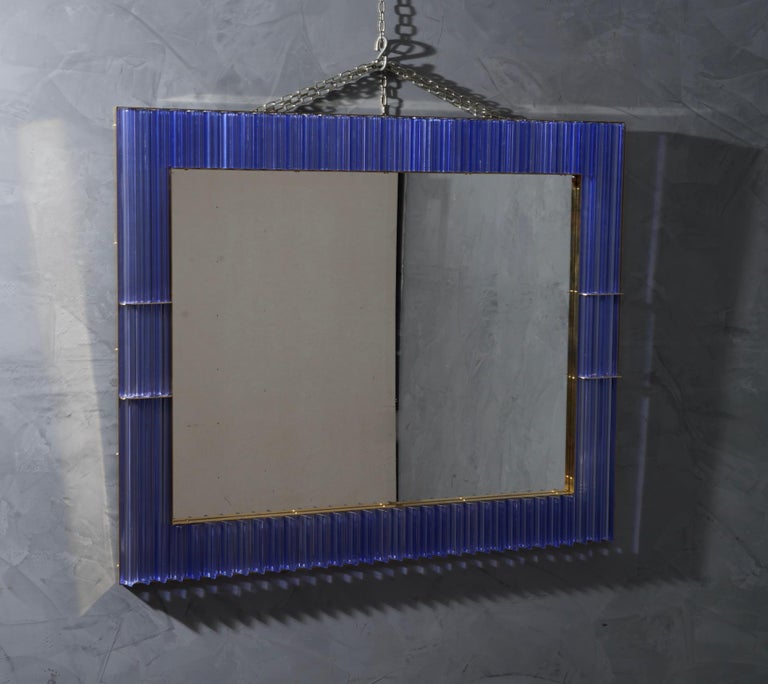 Murano Periwinkle Glass and Brass Mid-Century Wall Mirror, 1980 For Sale 6