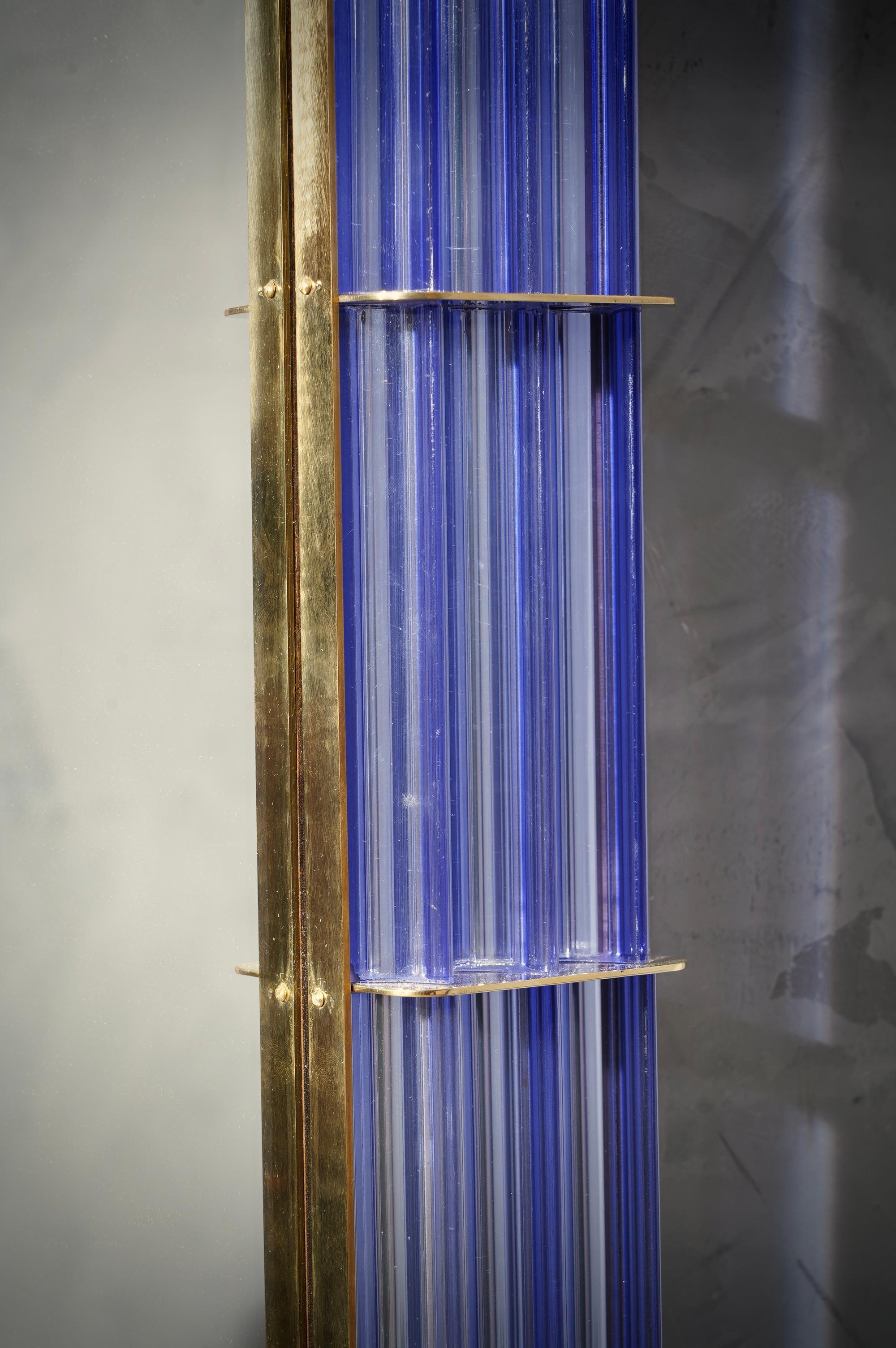 Late 20th Century Murano Periwinkle Glass and Brass Mid-Century Wall Mirror, 1980 For Sale