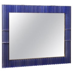 Vintage Murano Periwinkle Glass and Brass Mid-Century Wall Mirror, 1980