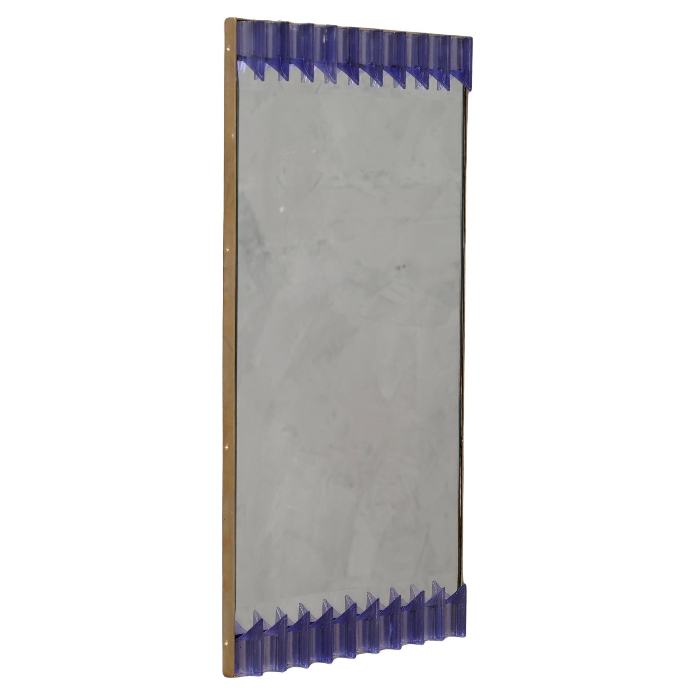 Specchio da parete di Murano in vetro e ottone color pervinca, 1990