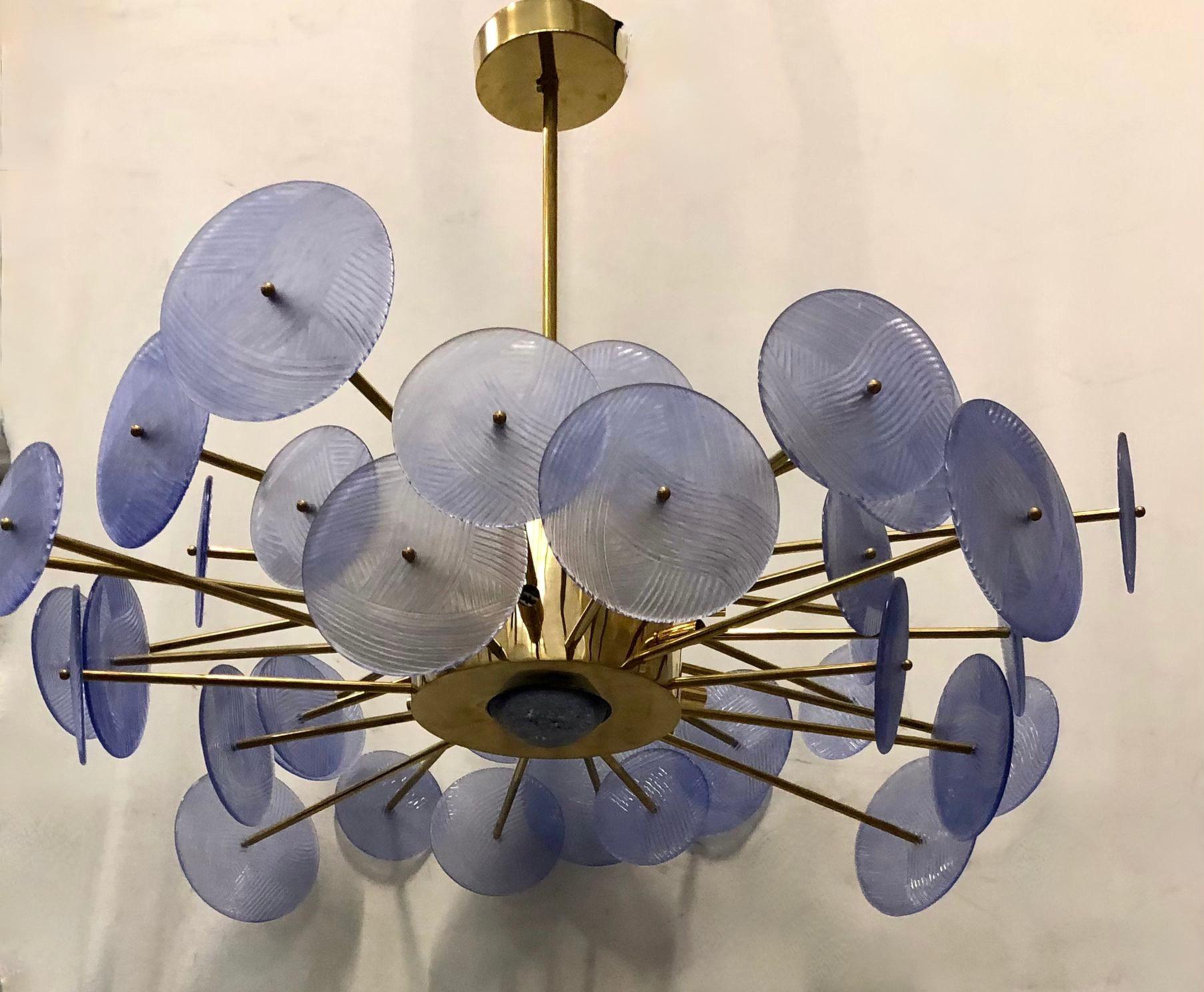 Mid-Century Modern Murano Periwinkle Glass Round Midcentury Chandelier, 1980