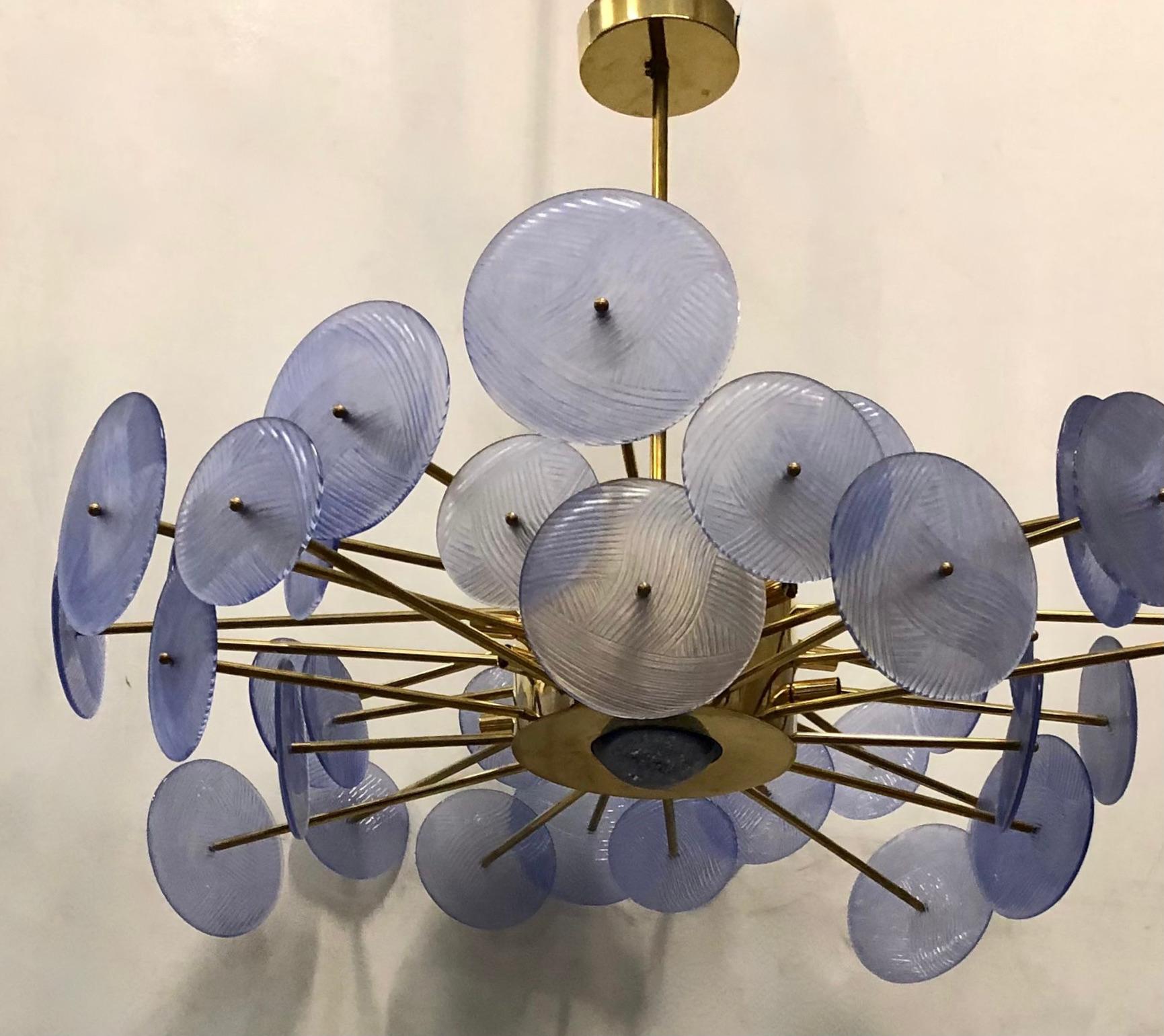 Murano Periwinkle Glass Round Midcentury Chandelier and Pendant, 1980 In Good Condition For Sale In Rome, IT