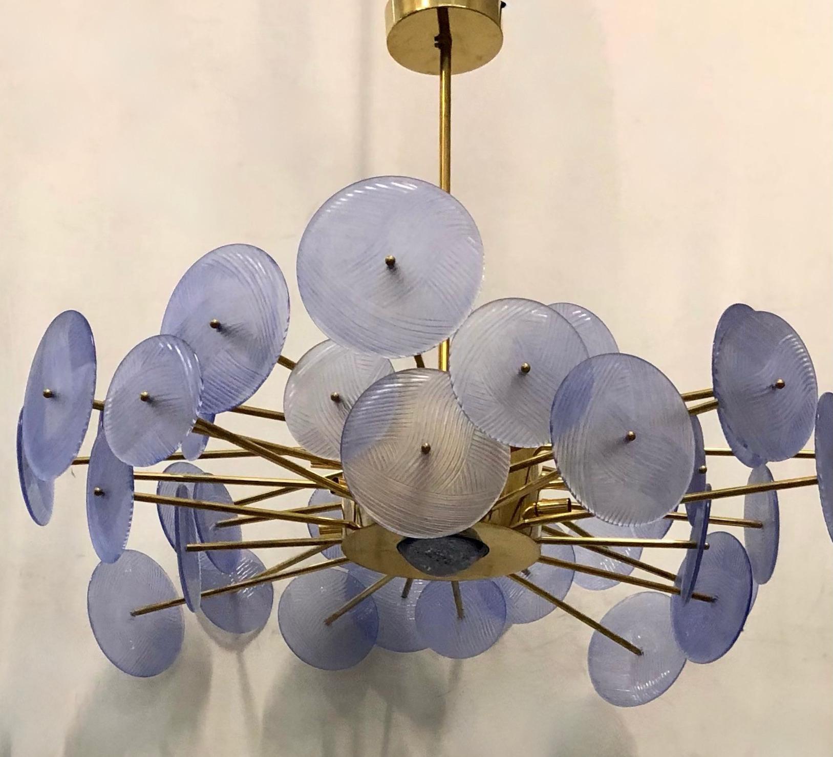 Late 20th Century Murano Periwinkle Glass Round Midcentury Chandelier, 1980