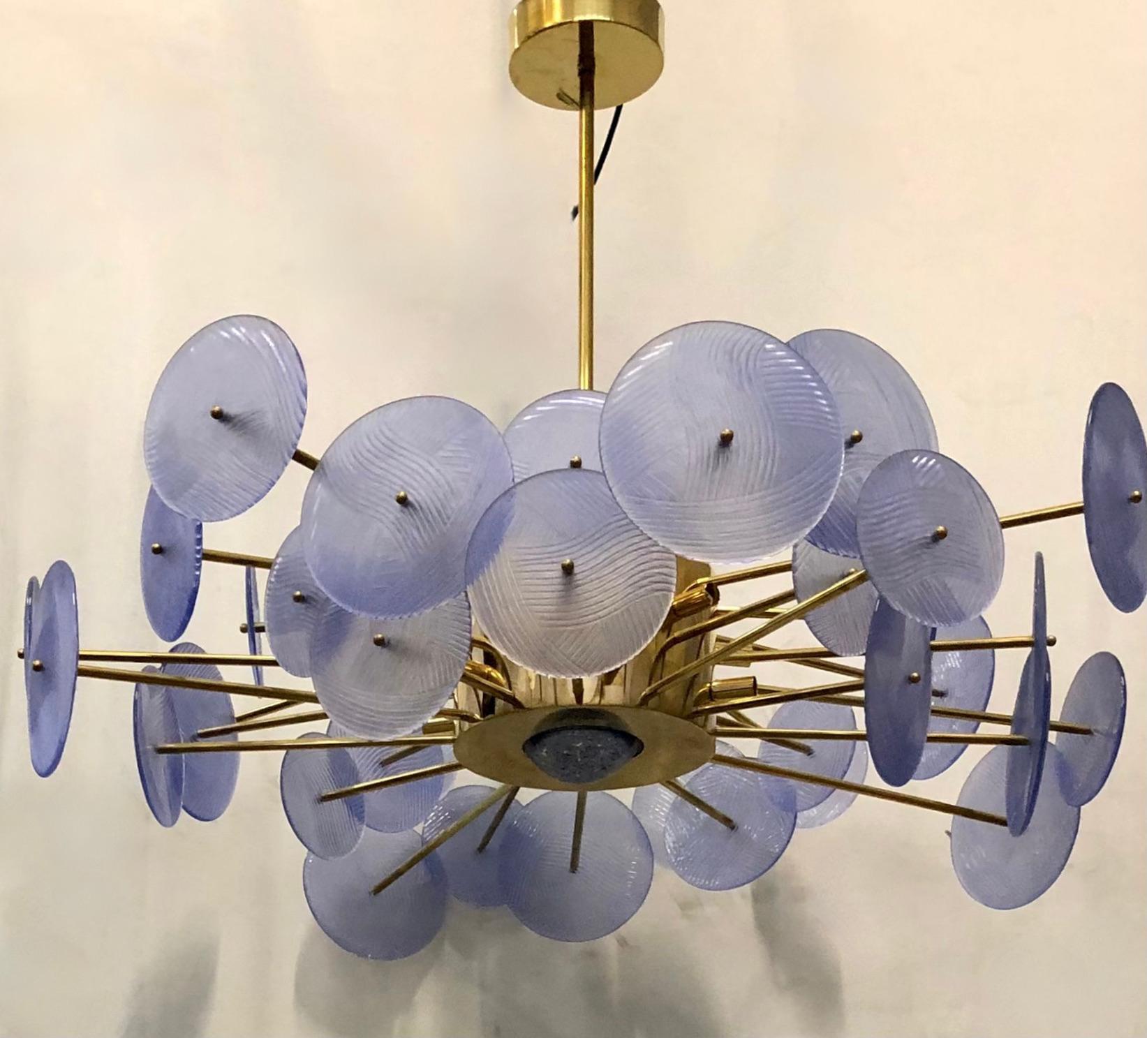 Murano Periwinkle Glass Round Midcentury Chandelier and Pendant, 1980 For Sale 1