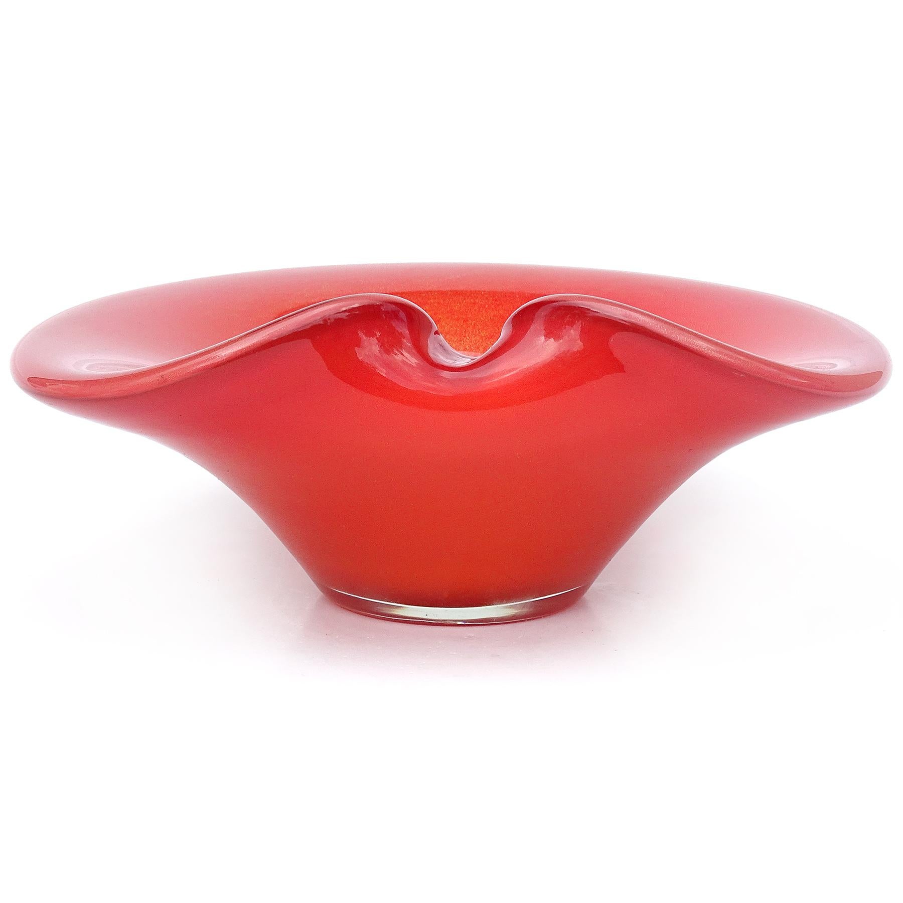 Murano Persimmon Orange Gold Flecks Italian Art Glass Flared Rim Decorative Bowl For Sale 4