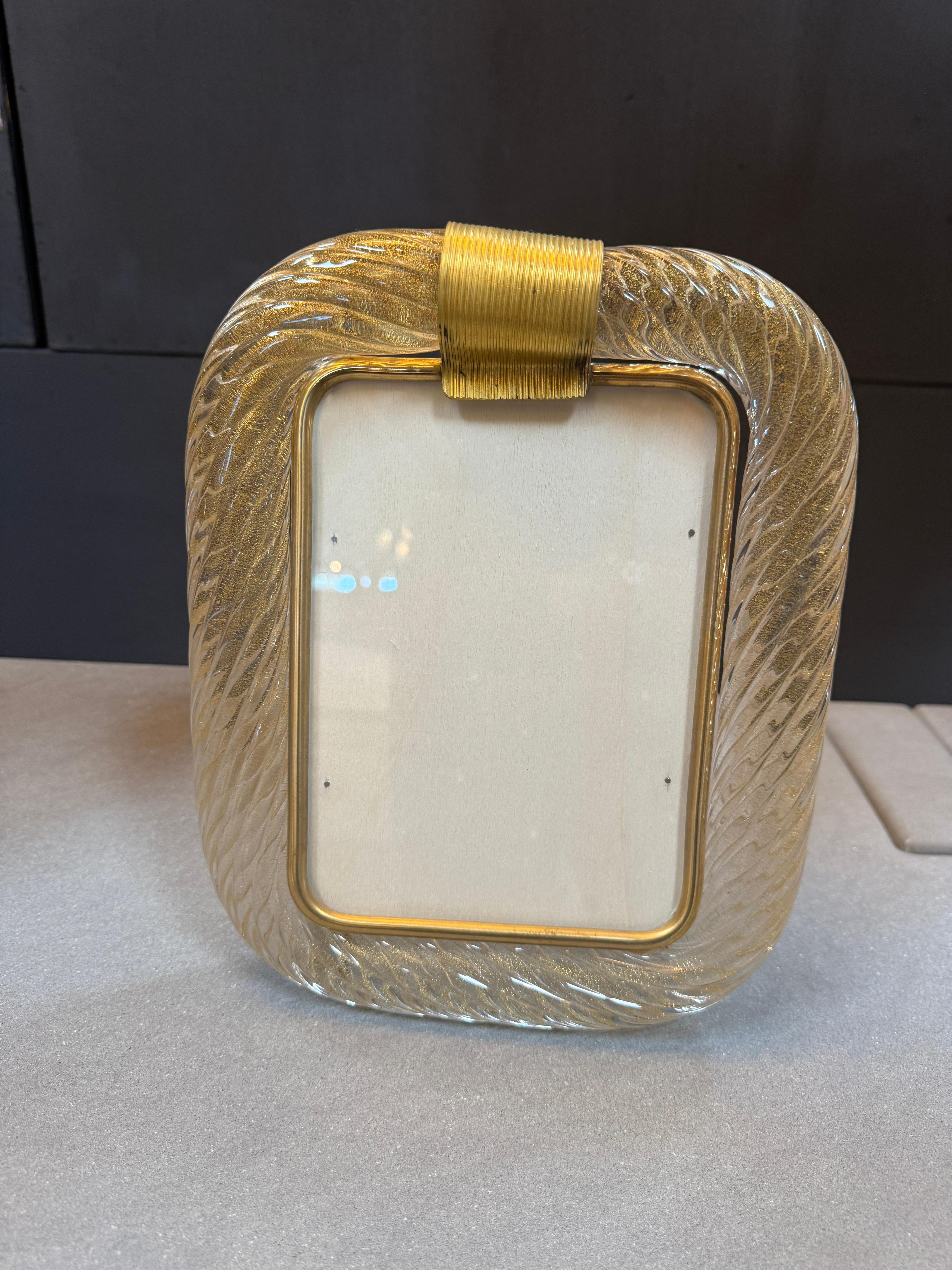 Modern Murano picture frame in brass and glass. 90s For Sale