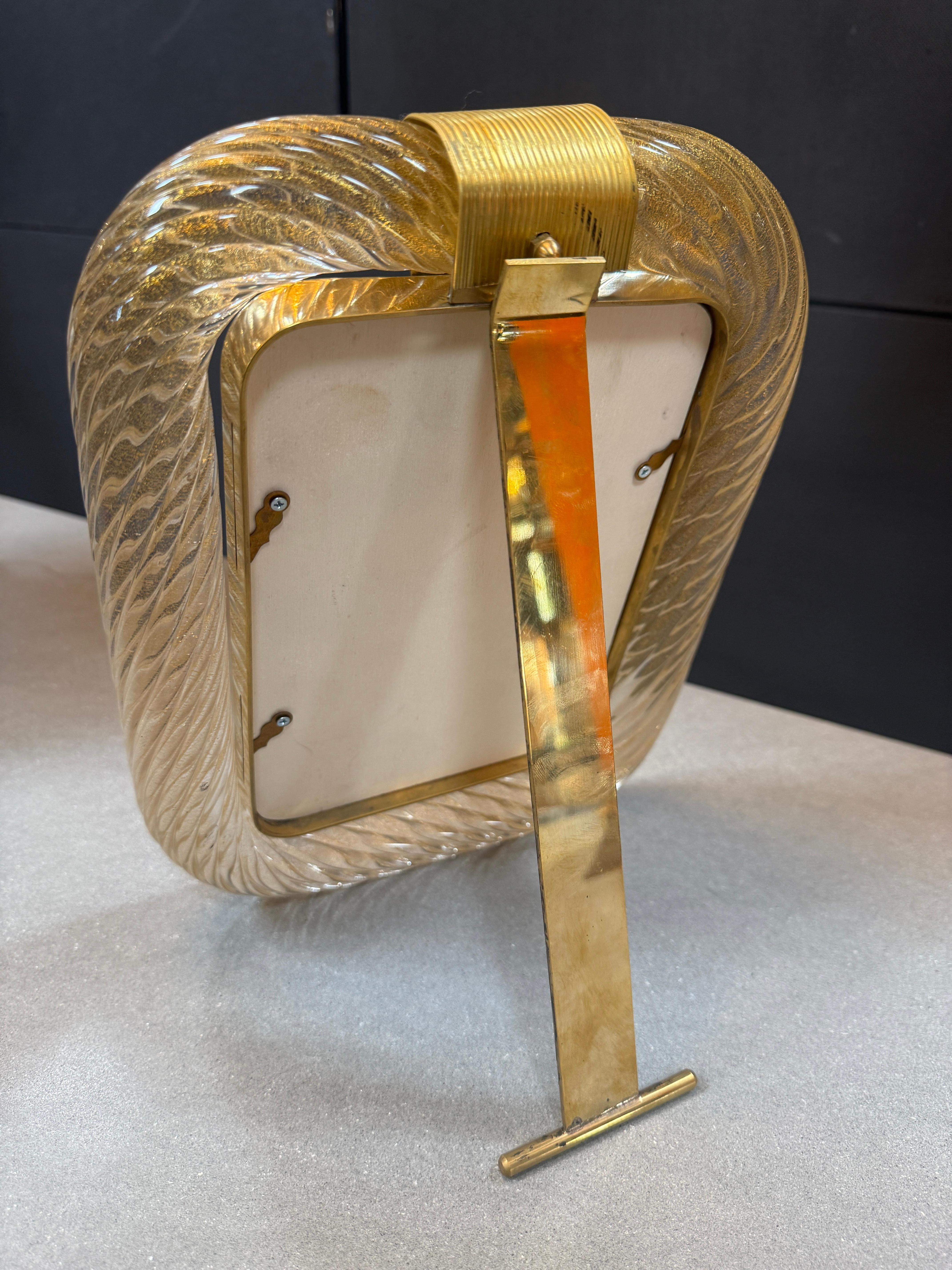 Italian Murano picture frame in brass and glass. 90s For Sale