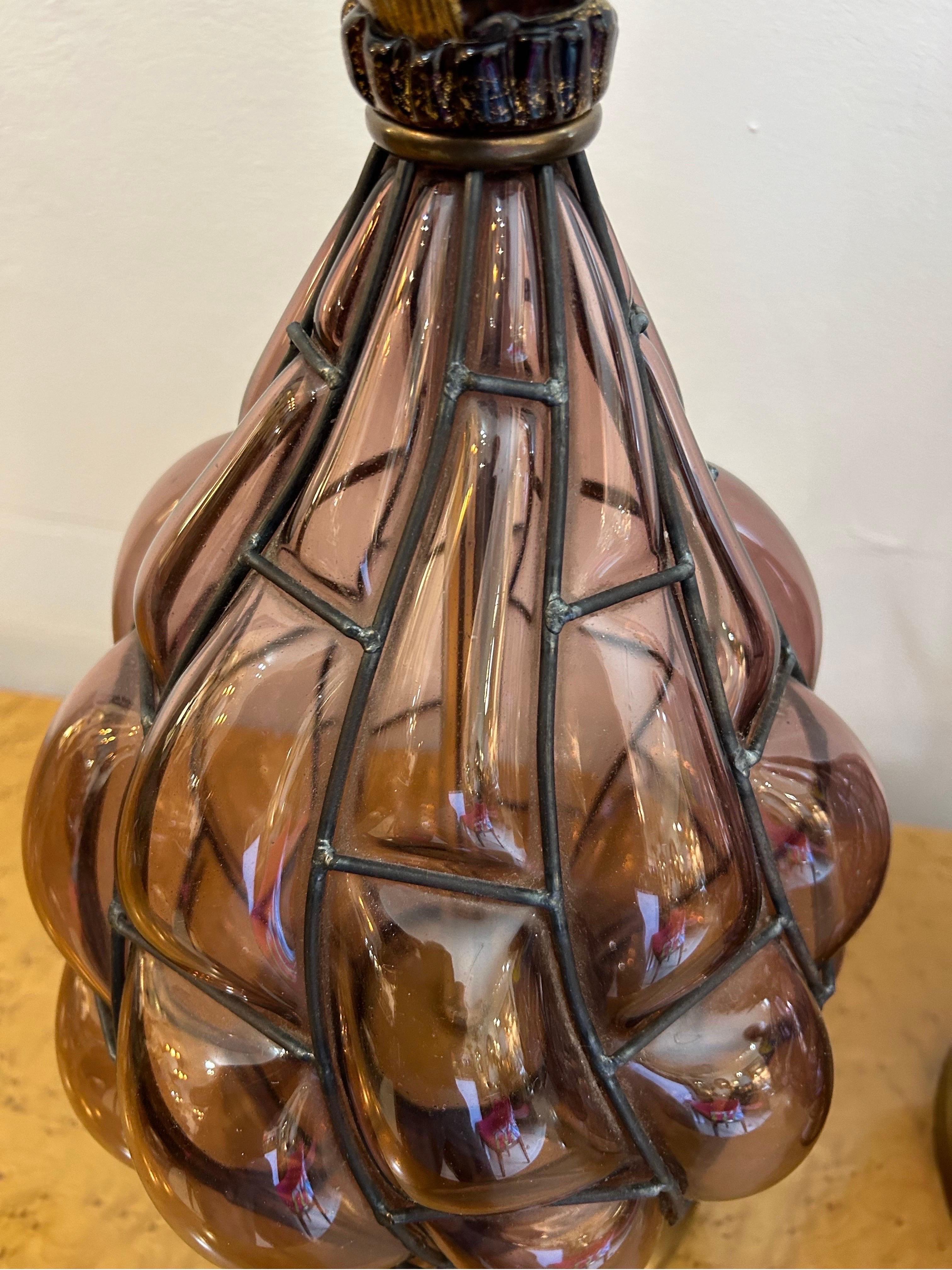 Murano pineapple glass lamps a pair.. For Sale 3