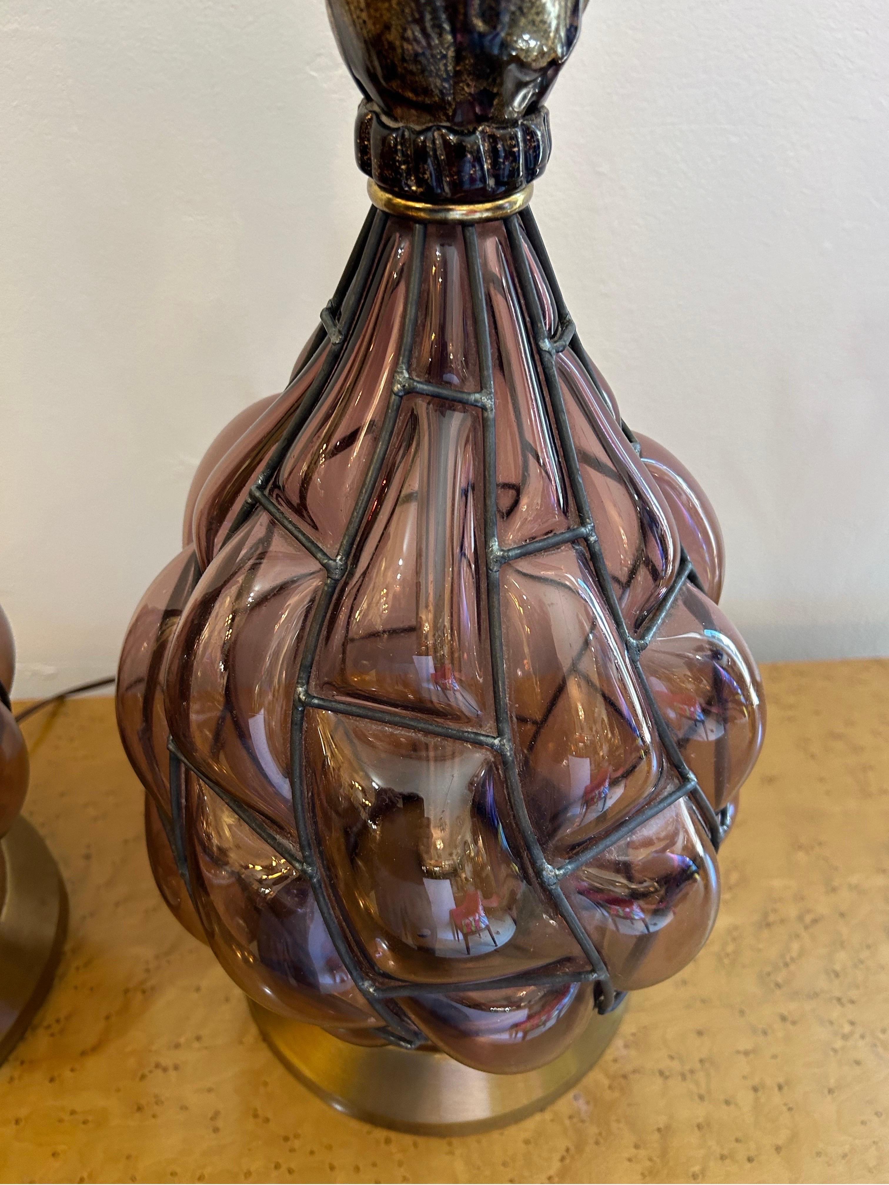 Murano pineapple glass lamps a pair.. For Sale 4