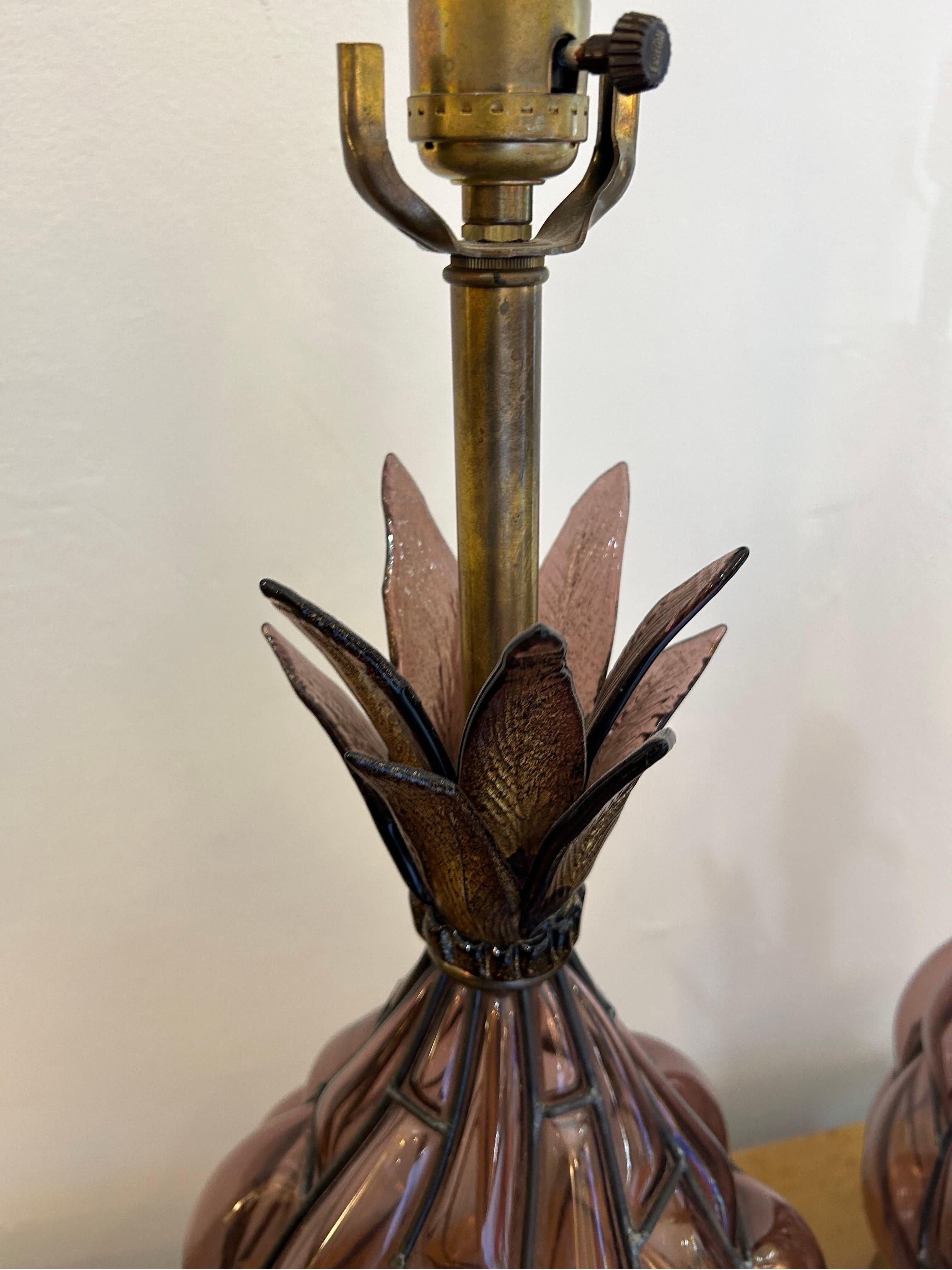Paire de lampes de Murano en verre ananas en vente 7