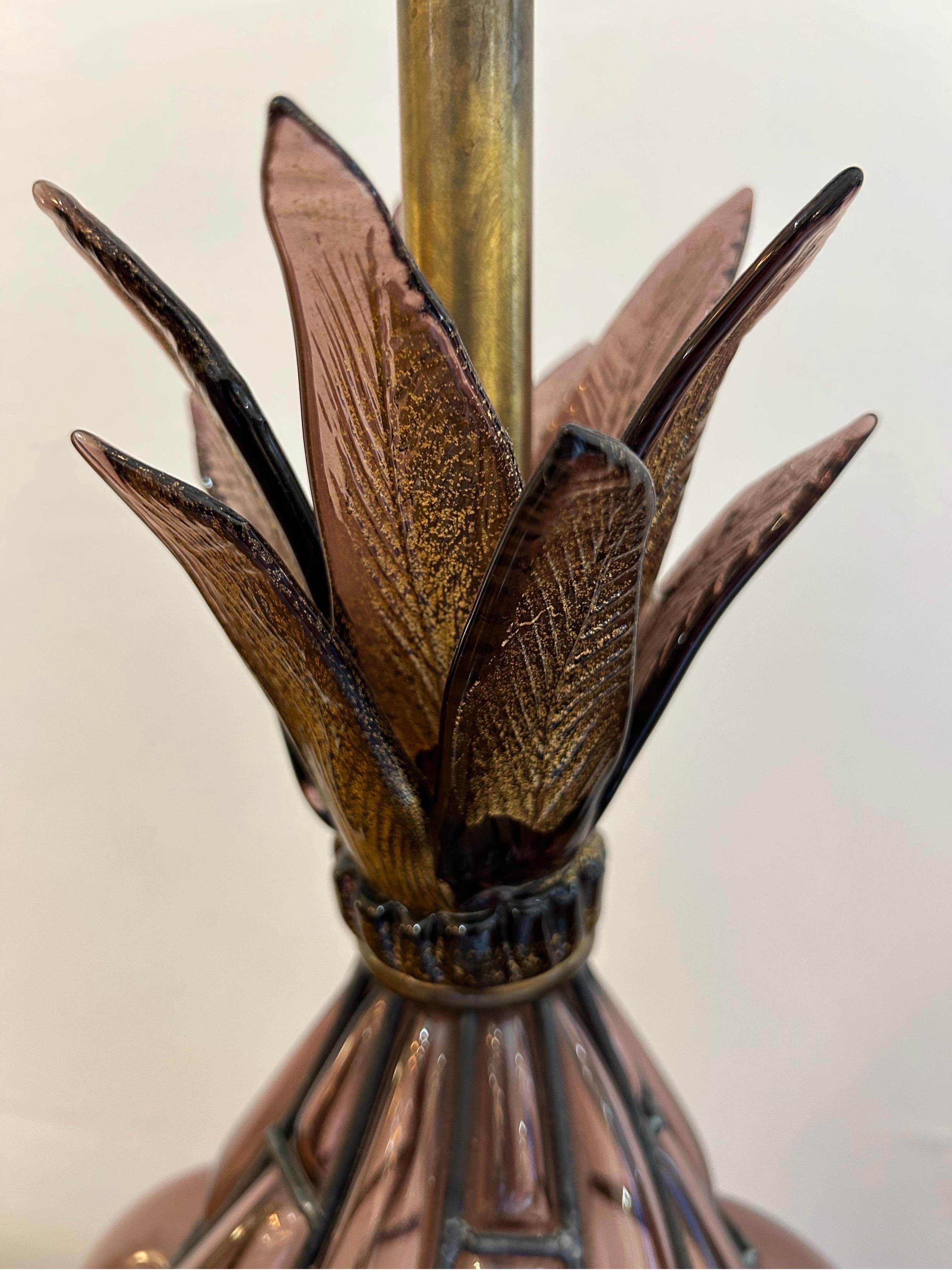 Mid-Century Modern Paire de lampes de Murano en verre ananas en vente