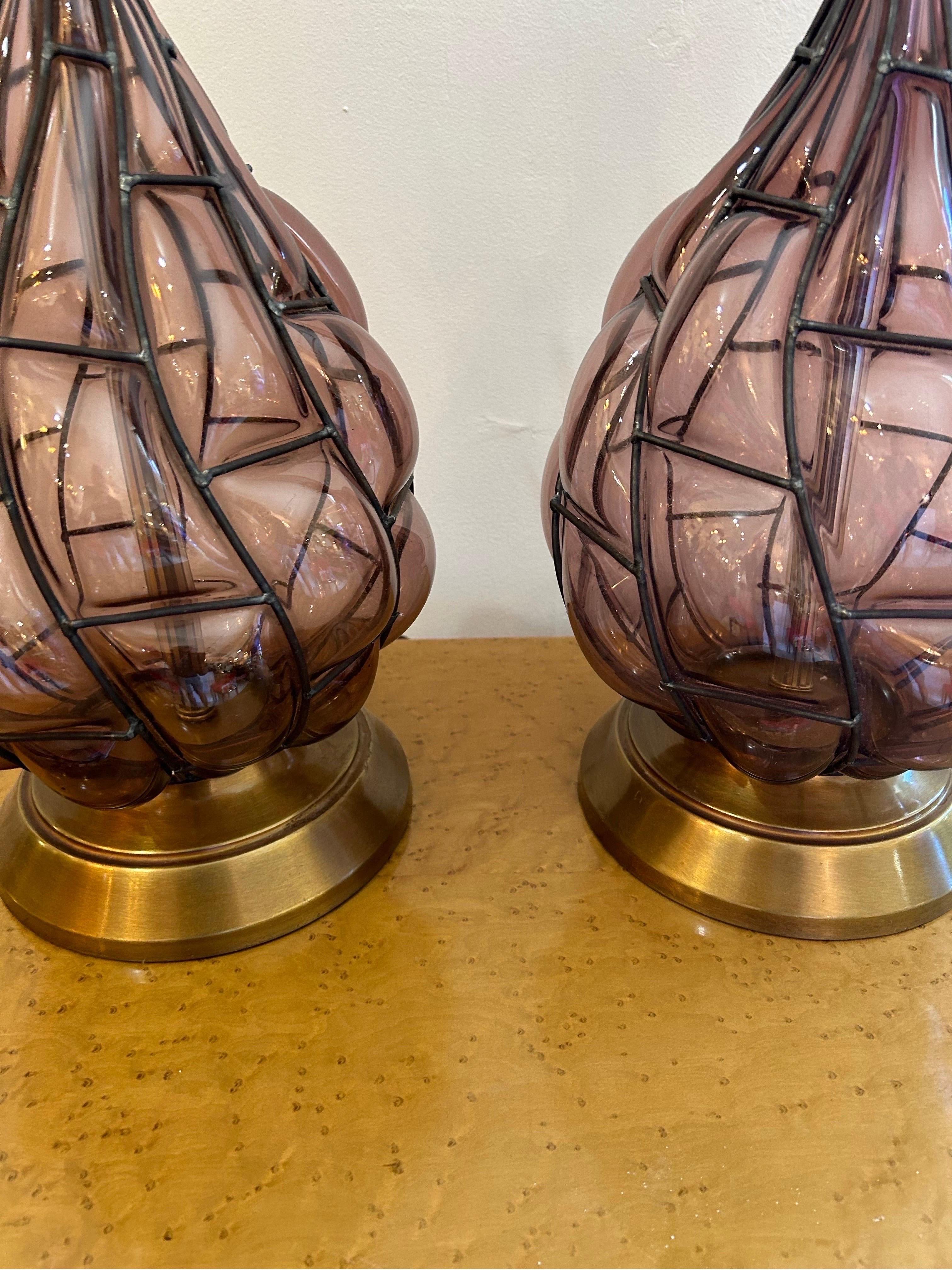 Italian Murano pineapple glass lamps a pair.. For Sale