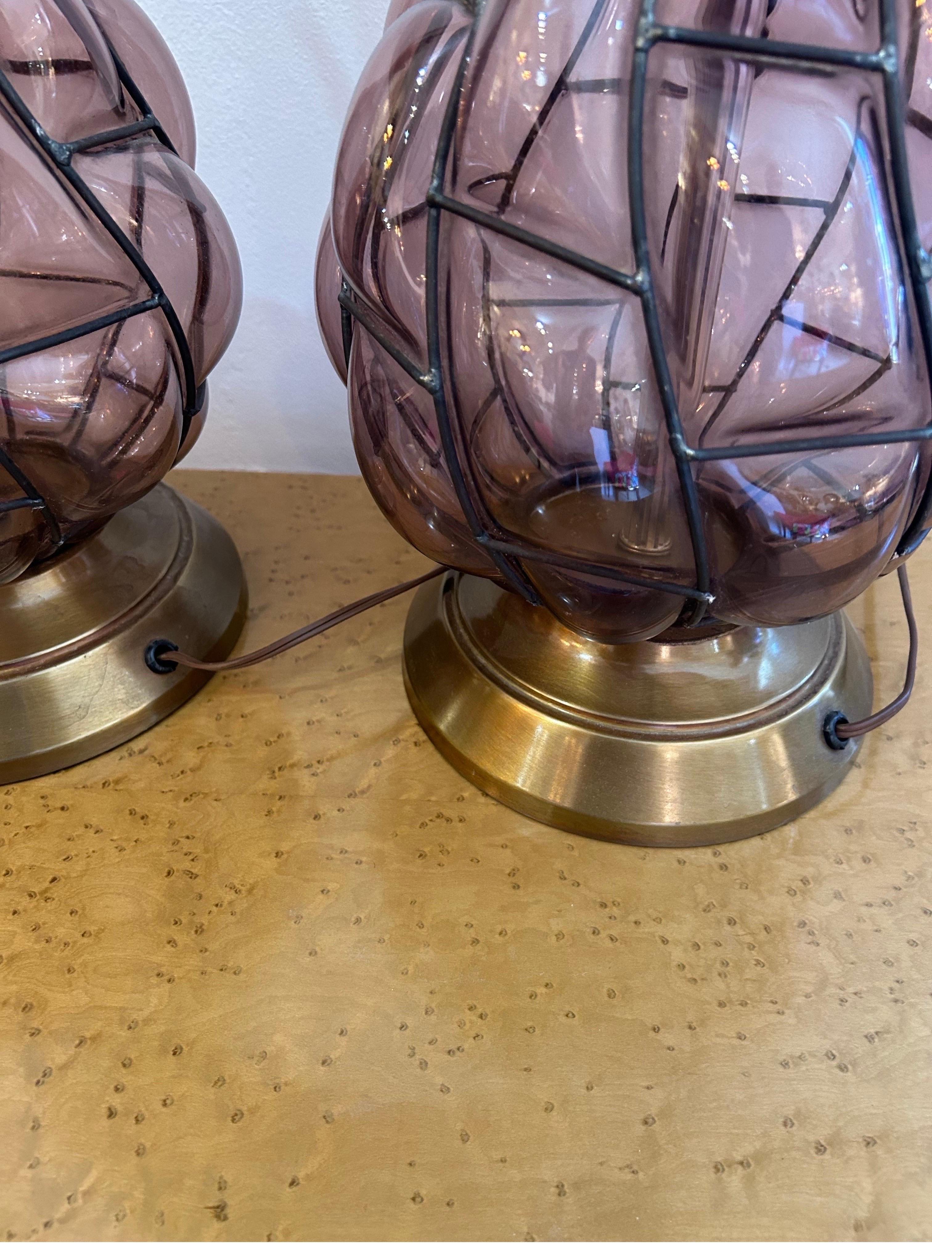 Murano pineapple glass lamps a pair.. In Good Condition For Sale In West Palm Beach, FL