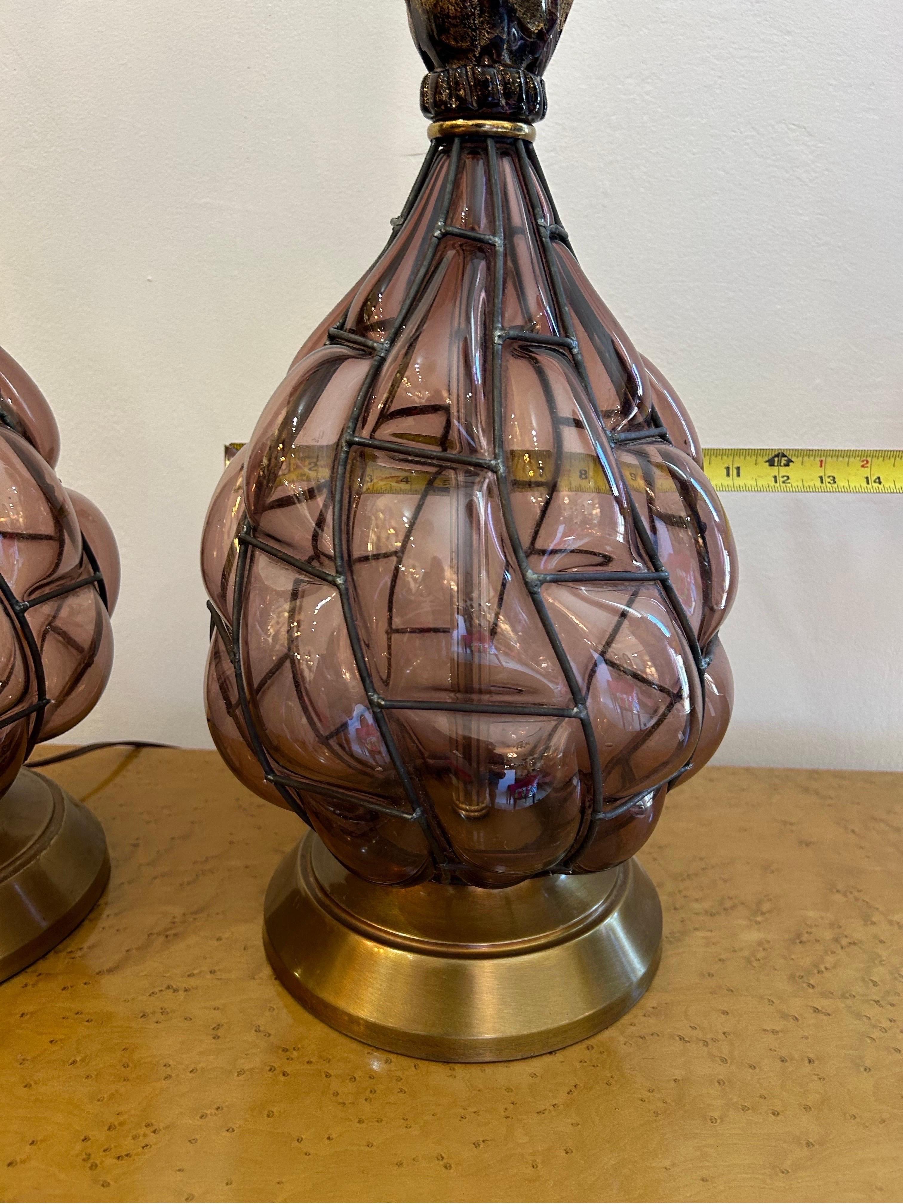 20ième siècle Paire de lampes de Murano en verre ananas en vente