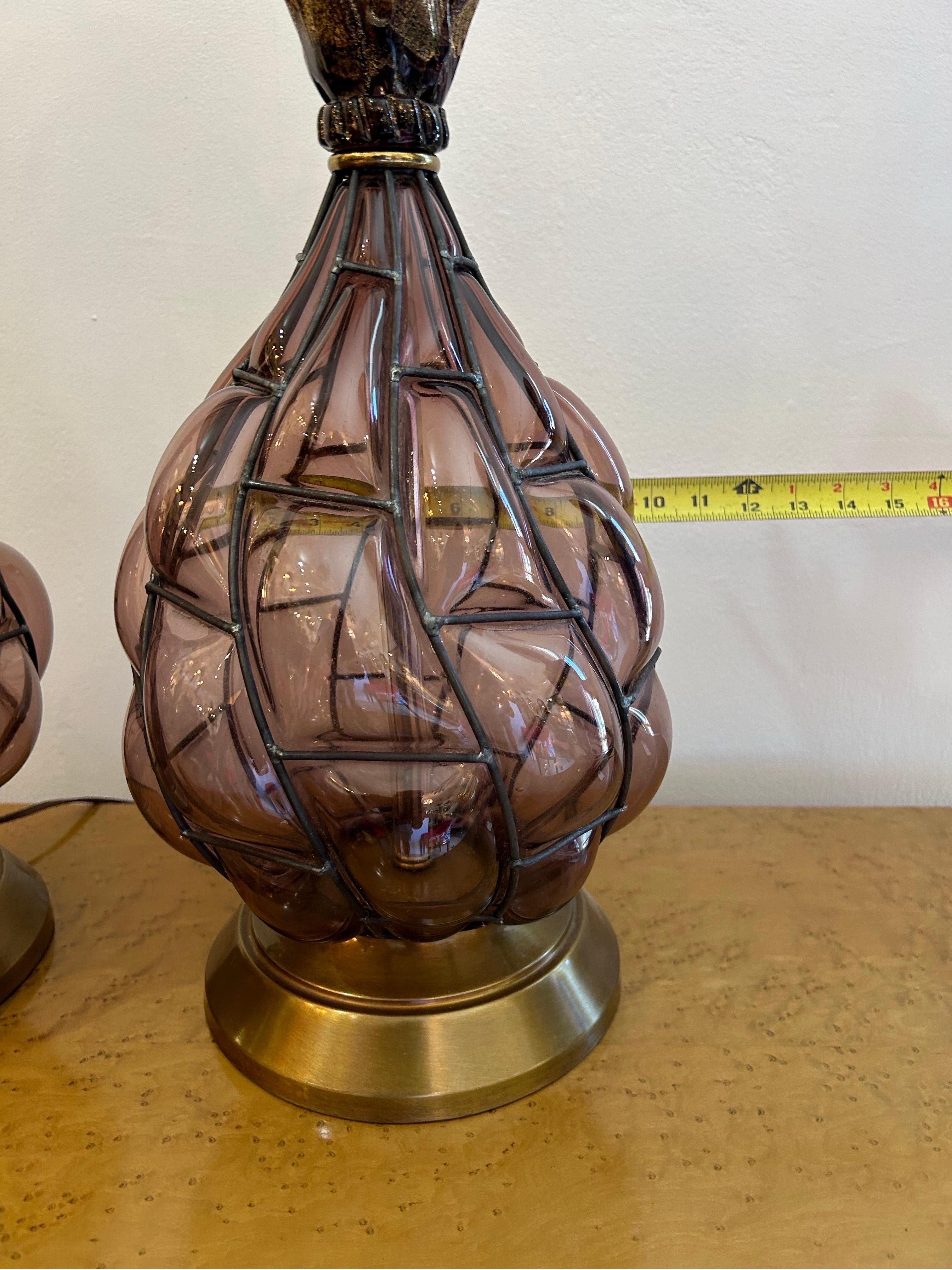 Glass Murano pineapple glass lamps a pair.. For Sale