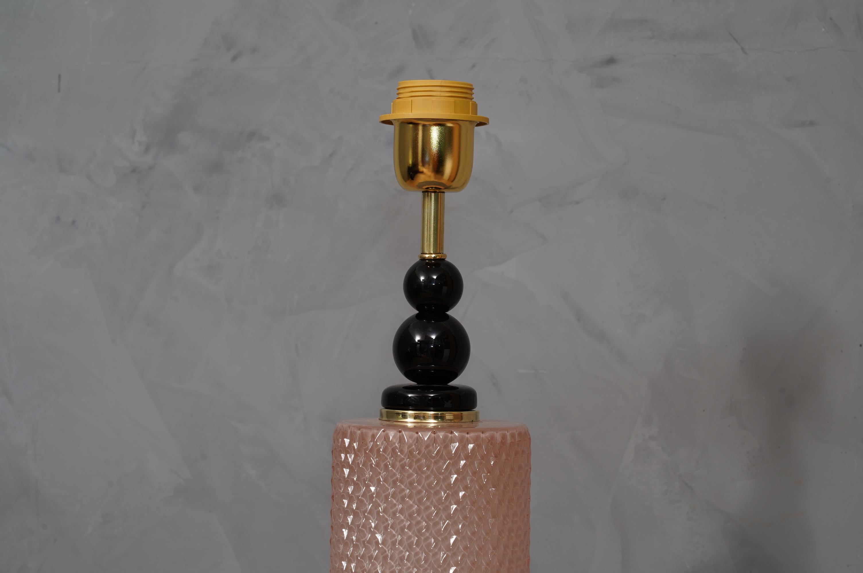 Mid-Century Modern Murano Pink and Black Glass Table Lamp, 1980 For Sale