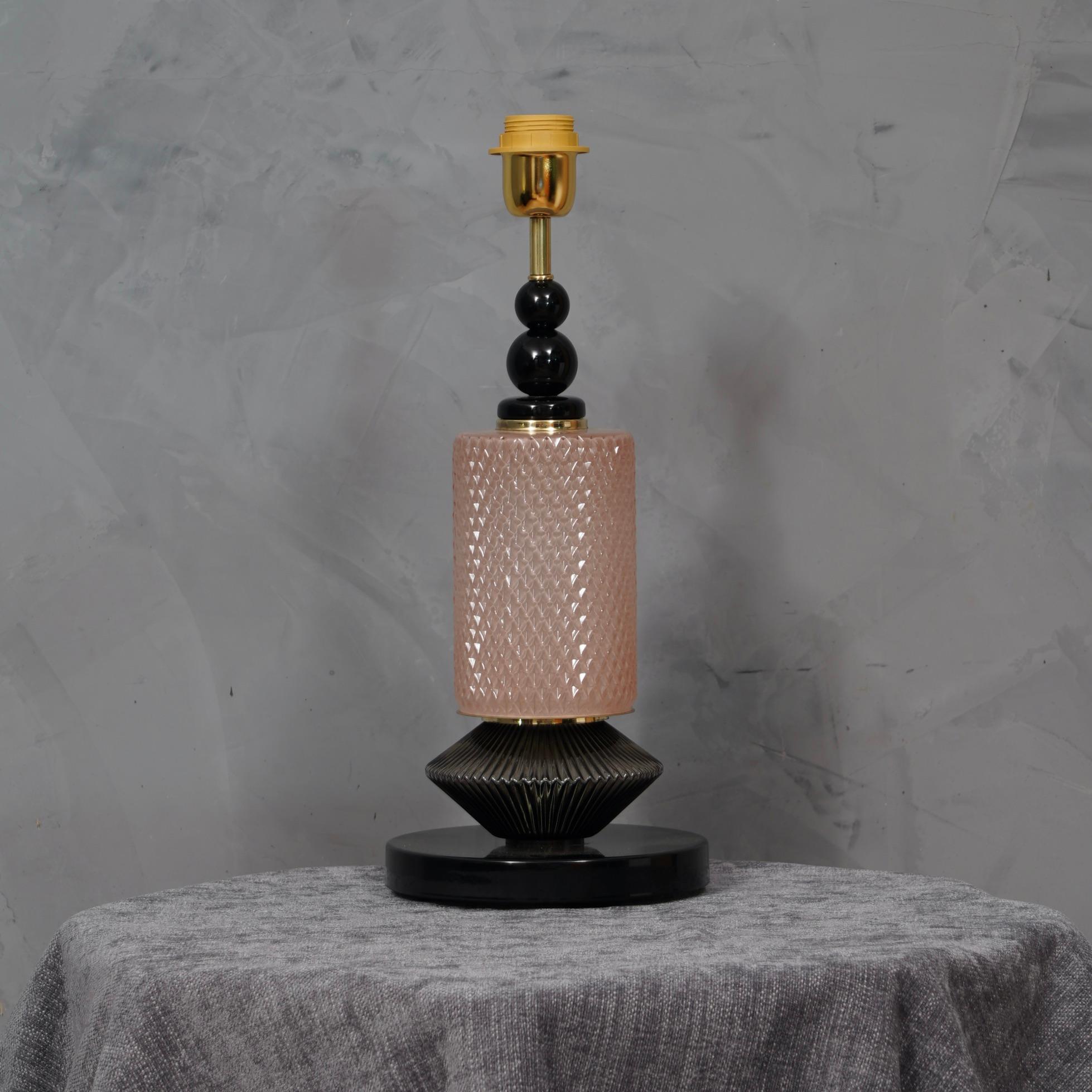 Italian Murano Pink and Black Glass Table Lamp, 1980 For Sale