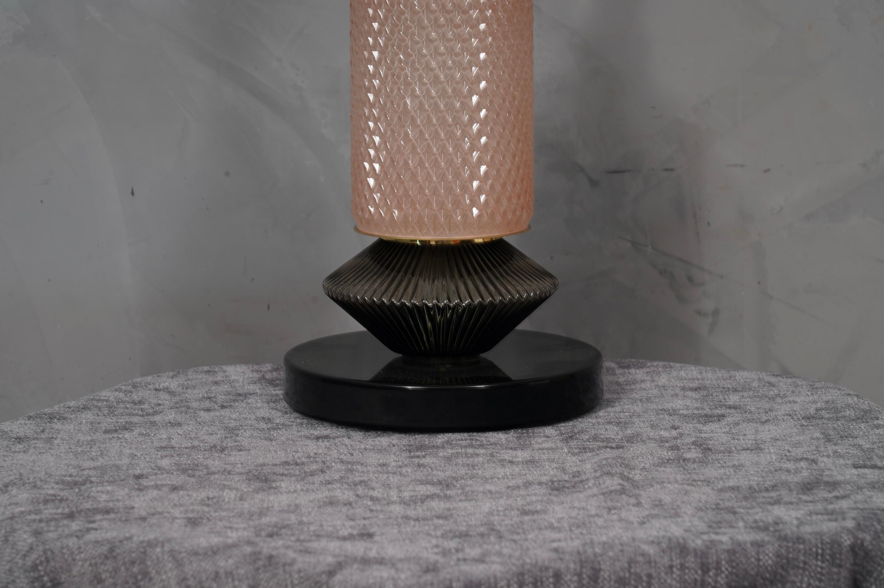 Late 20th Century Murano Pink and Black Glass Table Lamp, 1980 For Sale
