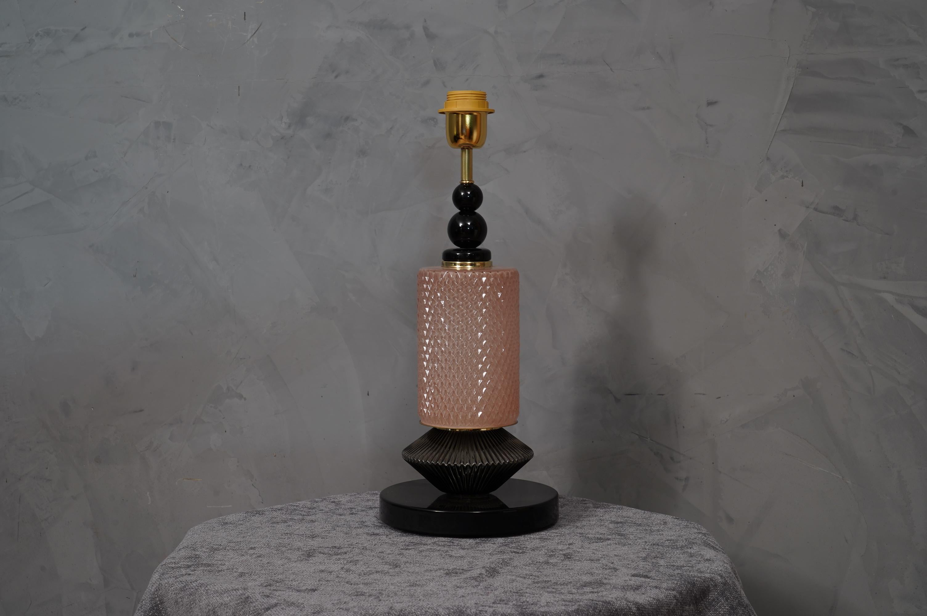 Murano Pink and Black Glass Table Lamp, 1980 For Sale 2