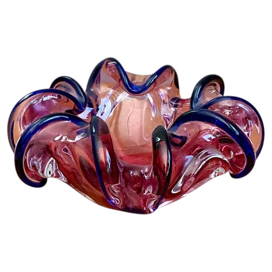Murano Pink and Blue Glass Bowl For Sale