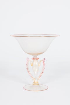 Murano Pink and Gold Aventurine Glass Footed Coppa Centerpiece, 1990s