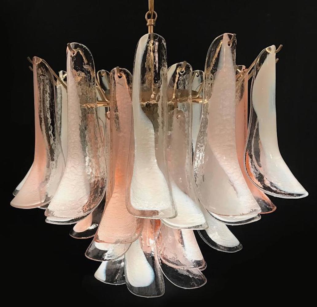 Mid-Century Modern Murano Pink and White Petals Chandeliers, 1980s