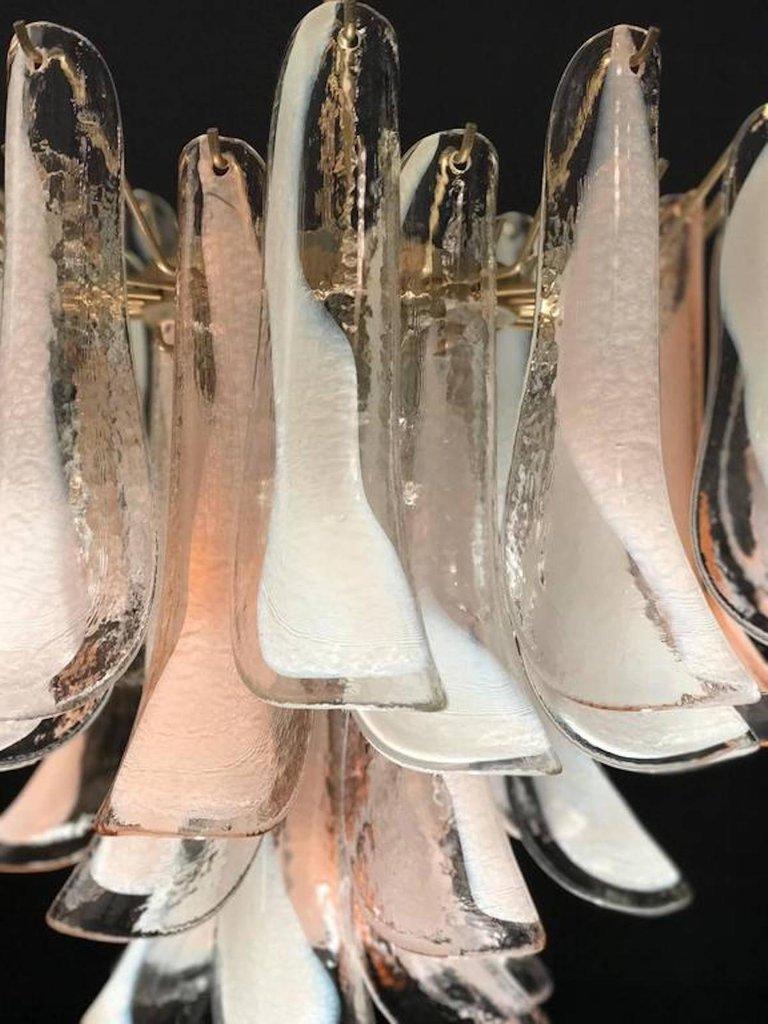 Italian Murano Pink and White Petals Chandeliers, 1980s