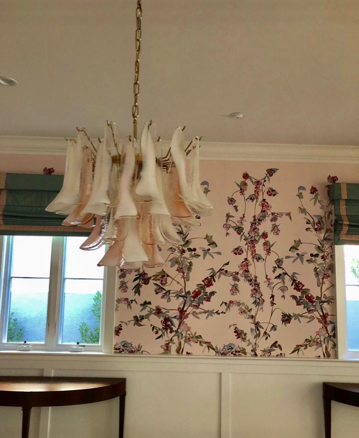 20th Century Murano Pink and White Petals Chandeliers, 1980s