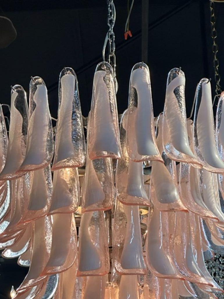 Contemporary Murano Pink and White Saddle Waterfall Chandelier For Sale
