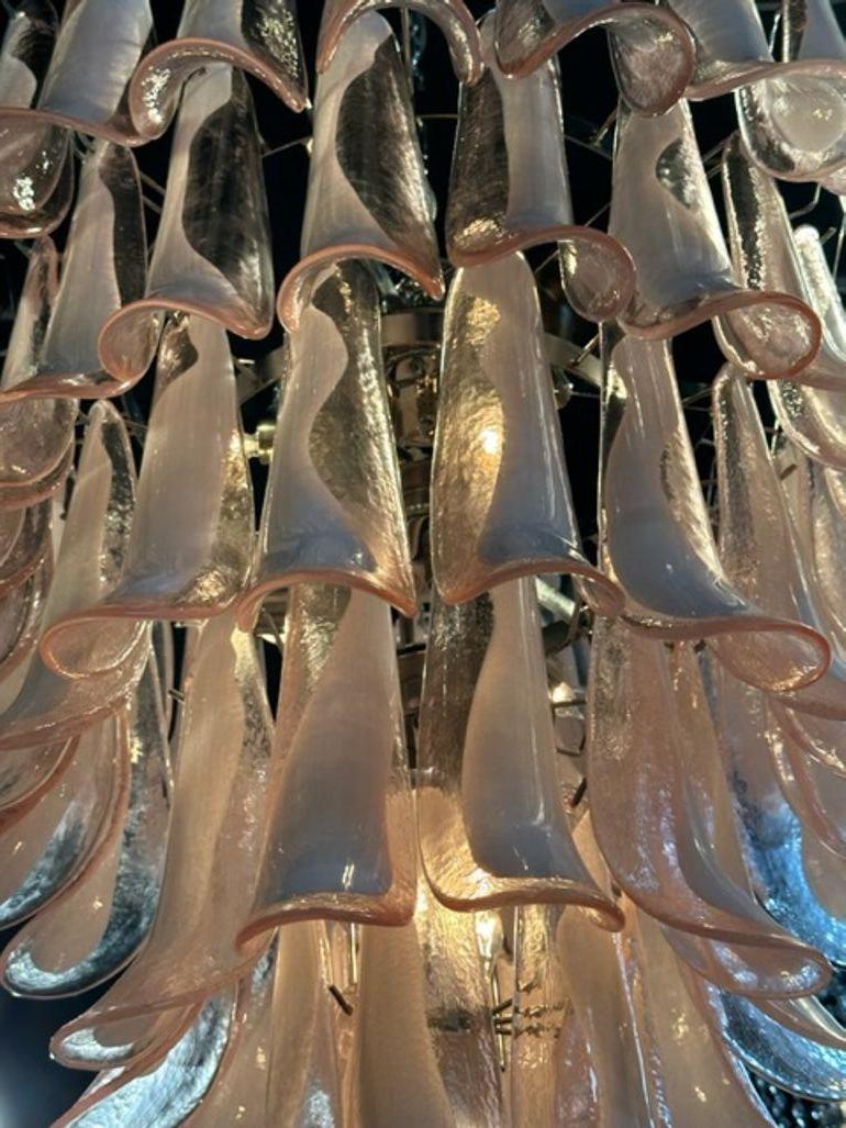 Murano Pink and White Saddle Waterfall Chandelier For Sale 2