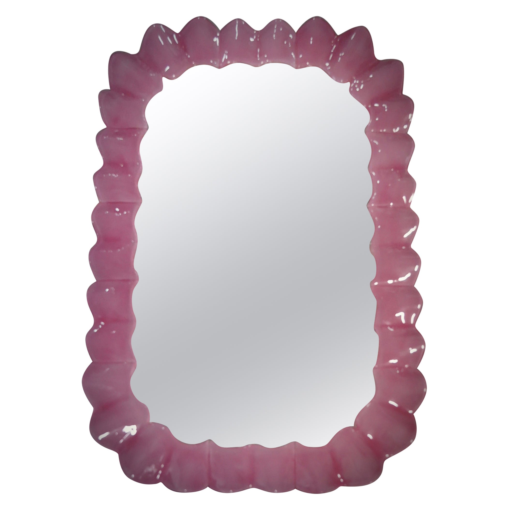 Murano Pink Art Glass and Brass Italian Console / Wall Mirror, 2000