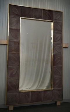Murano Pink Art Glass and Brass Mid-Century Italian Console Wall Mirror, 2020