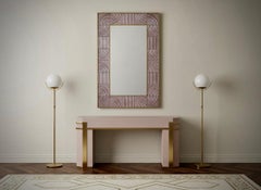 Murano Pink Art Glass and Brass Mid-Century Italian Console Wall Mirror, 2020