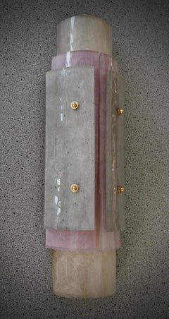 Murano Pink Art Glass and Brass Wall Light and Sconces, 2020