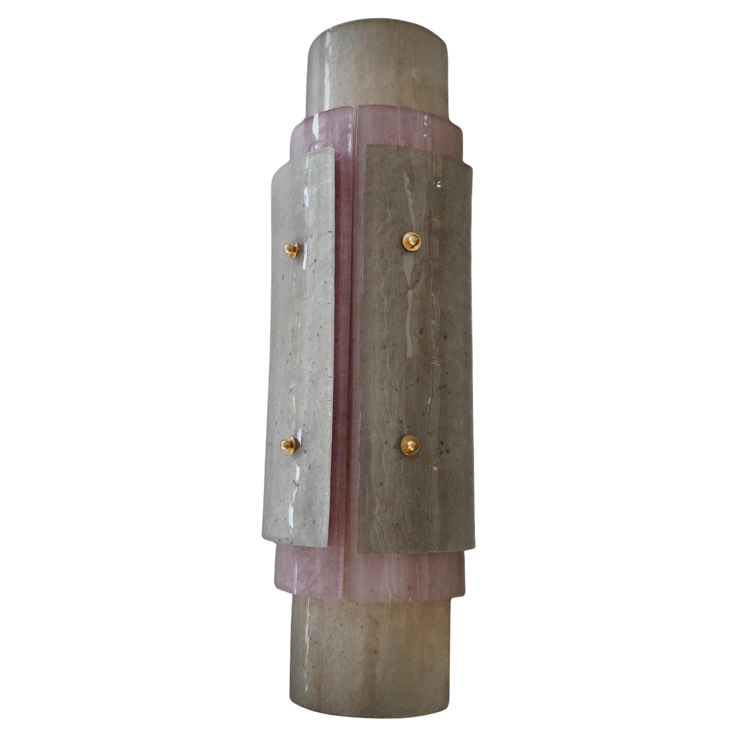 Murano Pink Art Glass and Brass Wall Light and Sconces, 2020