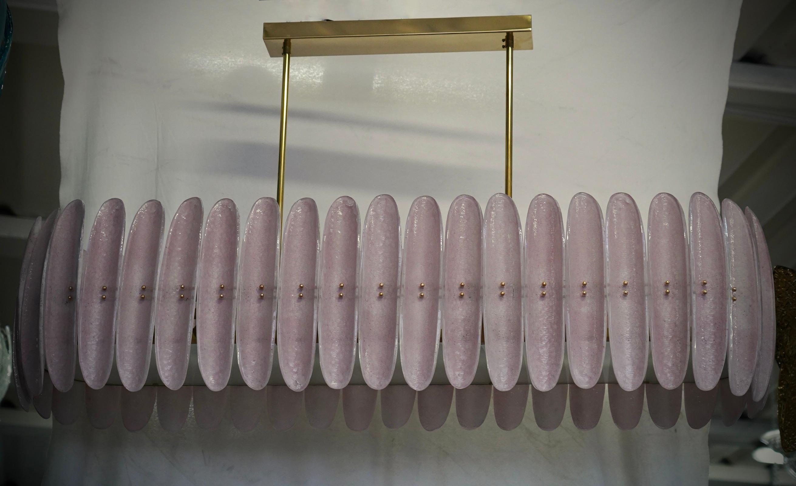 Murano Pink Art Glass Rectangular Mid-Century Chandelier and Pendant, 2000 In Good Condition For Sale In Rome, IT