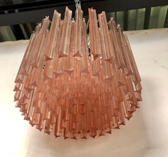 Araña y colgantes redondos de cristal artístico rosa de Murano de mediados de siglo, 1980