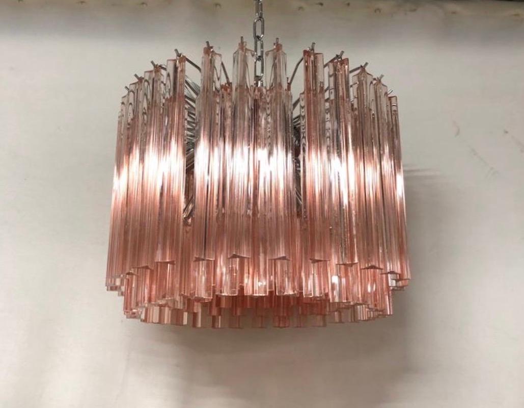 Murano Pink Art Glass Round Mid-Century Chandelier, 1980 In Good Condition For Sale In Rome, IT