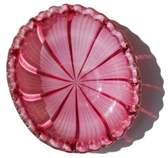 Murano Pink Aventurine Ribbons Gold Flecks Italian Art Glass Decorative Bowl