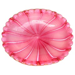 Murano Pink Aventurine Ribbons Gold Flecks Italian Art Glass Decorative Bowl