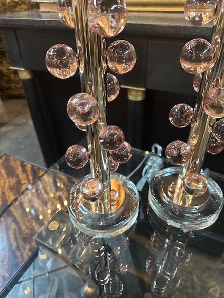 Brass Murano Pink Ball Lamps For Sale