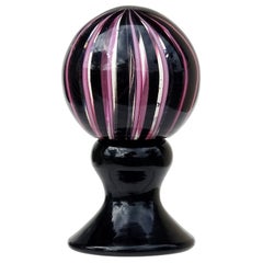 Murano Pink Black Filigrana Ribbons Italian Art Glass Pedestal Paperweight